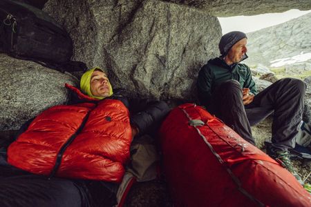 Alex Honnold and Tommy Caldwell took a break from riding and went for a hike while on the Devils Thumb expedition.  (National Geographic/Taylor Shaffer)