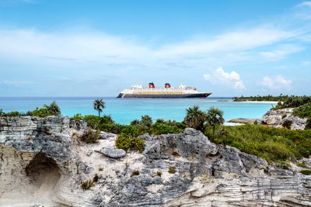 The Disney Magic, part of the Disney Cruise Line, is seen off Lookout Cay at Lighthouse Point in the Bahamas. (Disney/Steven Diaz)