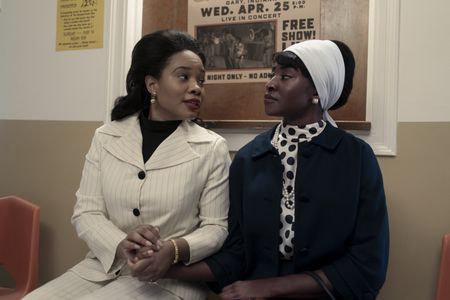 Coretta Scott King, played by Weruche Opia, and Betty Shabazz, played by Jayme Lawson, in GENIUS: MLK/X. (National Geographic/Richard DuCree)