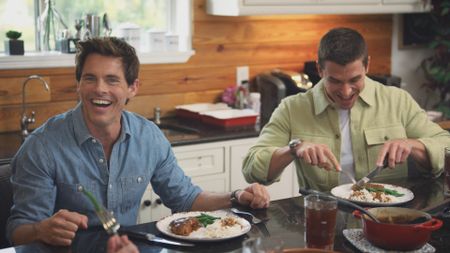 James Marsden and Antoni Porowski eat Chicken Fried Steak in James' family home. (National Geographic)