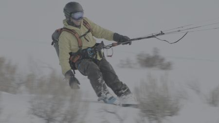 Sarah-McNair Landry Kite Skiing.   (photo credit: National Geographic /Ross McDonnell)