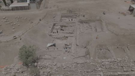 The citadel excavation site in Amman, Jordan in pictured in aerial view. (Windfall Films/Alex Collinge)