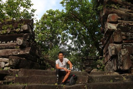 Dr. Albert Lin at the ruins of the ancient city of Nan Madol, Micronesia.  (National Geographic/Blakeway Productions)