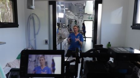 BTS of veterinarian Dr. Bree doing an interview. (EQ Media Group/Jackie Munro)