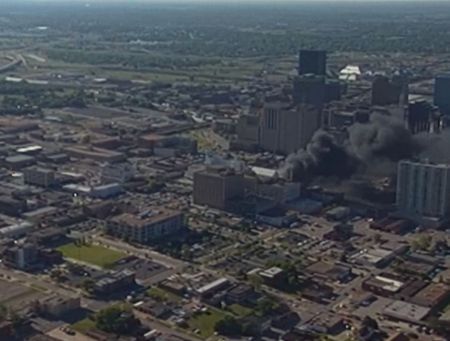 News9's chopper gets the first views of the bombed Alfred P. Murrah Federal Building on April 19, 1995, in Oklahoma City, Okla. (News9 Oklahoma City)