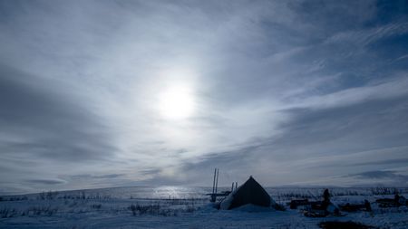 The Hailstone family camp in Kiwalik. (BBC Studios Reality Production/Ashton Hurlburt)