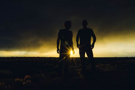 Alex Honnold and Tommy Caldwell take a break from riding while on the Devils Thumb expedition that included biking, hiking, sailing and climbing. They rode just shy of 2,300 and the expedition took 55 days. They had a support van that they lived out of for the duration of the ride.  (National Geographic/Taylor Shaffer)