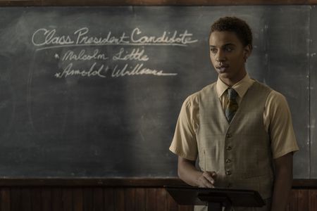 A teenage Malcolm X, played by Joshua Caleb Johnson, is elected class president in GENIUS: MLK/X. (National Geographic/Richard DuCree)