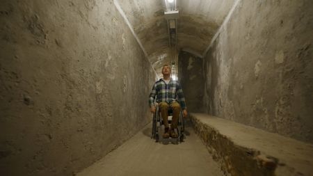 Arthur Williams investigates the refugios tunnels under the city of Almeria, Spain. (National Geographic)