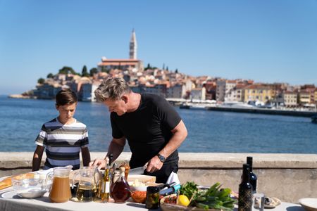 Croatia - Gordon Ramsay (R) with Croatian chef David Skoko's son, Anton, at the final cook. (Credit: National Geographic/Justin Mandel)