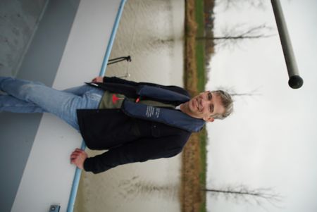 Bart Gielen on a boat on the River Linge. (National Geographic)