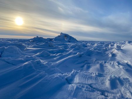 The ice and snow along the shores of Hudson Bay.   (National Geographic for Disney/Duncan Chard)