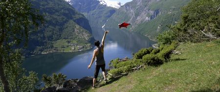Espen Fadnes wingsuits by Amber Forte in Norway. (Credit: Reel Peak Films)