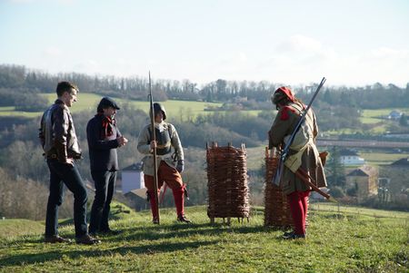 Gary Allardin, Tony Pollard and reenactors look prepare weapons at Belfort Citadel, France. The iconic site played a vital role in the Franco-Prussian war. (National Geographic/Ciaran Henry)