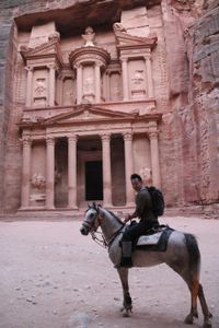 Petra, Jordan - Albert Lin on horseback at Al-Khazneh in Petra, Jordan. (National Geographic)
