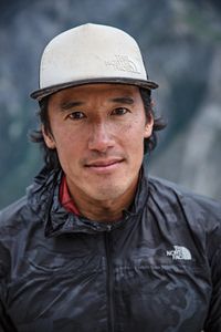 A portrait of Jimmy Chin on the summit of El Capitan in Yosemite National Park.  (National Geographic/Samuel Crossley)