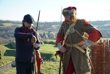 Tony Pollard and a reenactor at Belfort Citadel, France. The iconic site played a vital role in the Franco-Prussian war. (National Geographic/Ciaran Henry)