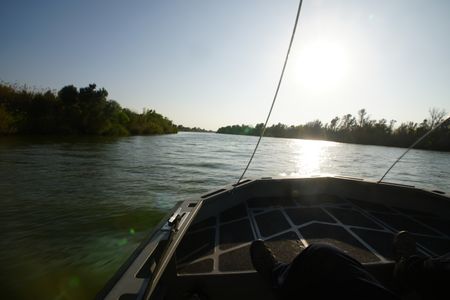 A Border Patrol boating vehicle is driven down the Rio Grande River in the Rio Grande Valley, Texas. (National Geographic)