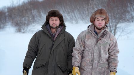 Gage and Avery Hoffman hunt for prime fur animals during the winter. (BBC Studios/Danny Day)