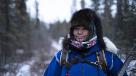 Jody Potts-Joseph travels through the wilderness, setting fur traps. (National Geographic/Ashton Hurlburt)
