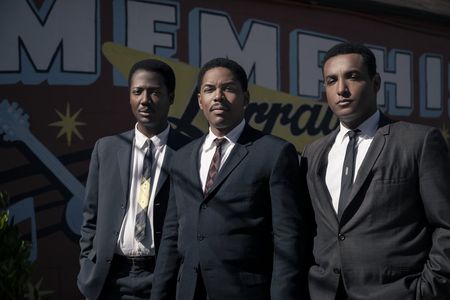 Ralph Abernathy, played by Hubert Point-Du Jour, Martin Luther King Jr., played by Kelvin Harrison Jr., and Andrew Young, played by Anwar Ali, in GENIUS: MLK/X. (National Geographic/Richard DuCree)
