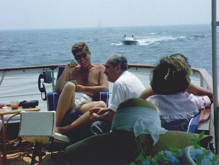 President Kennedy and his family are pictured on a boat while on vacation in Hyannis Port, Mass. (John F. Kennedy Presidential Library and Museum, Boston)