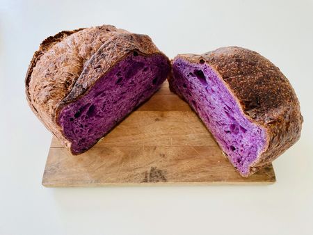 Baker Z Anderson's ube loaf is ready to be savored at Rize Up Bakery in San Francisco. (National Geographic/Ryan Rothmaier)