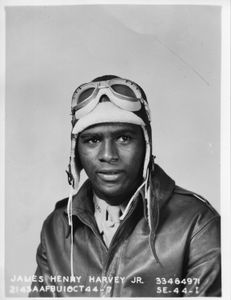 James Harvey Jr., is seen in his official portrait as a US ARMY Air Force Pilot, Tuskegee, Ala. (National Archives and Records Administration)