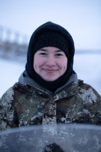 Qutan Hailstone hunts caribou while traveling on snowmobile through the icy tundra. (BBC Studios Reality Productions, LLC/Ashton Hurlburt)