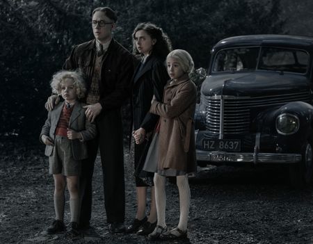 A SMALL LIGHT - Alfred, Jan, Miep and Liddy arrive at a meeting point in the countryside. (From left: George Cobell, Joe Cole, Bel Powley and Audrey Kattan). (Credit: National Geographic for Disney/Dusan Martincek)