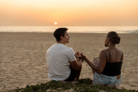 Antoni Porowski and Issa Rae on the beach in Saint-Louis, Senegal. (National Geographic/John Wendle)