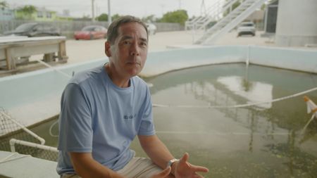 Dr. Stephen Kajiura, expert, speaking to camera after their experiment with Bonnet Head Sharks and their behavioral responses to the change in a electromagnetic field and what their experiment uncovered. (National Geographic)