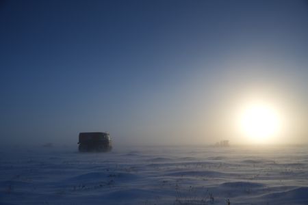 Sue Aikens drives across the tundra in search of nearby predators surrounding her camp. (BBC Studios Reality Productions, LLC/Jayce Kolinski)