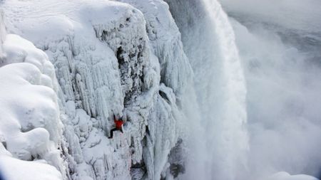 Will Gadd climbs Niagara Falls.  (mandatory credit: Red Bull Media House)