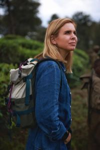 Mariana van Zeller stands in the forest in the Democratic Republic of the Congo. (National Geographic for Disney)