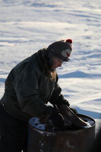 Sue Aikens reuses old abandoned barrels left in the arctic tundra. (BBC Studios Reality Productions, LLC/Lauren 'Bird' Dixon)