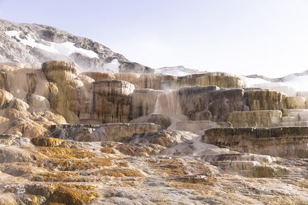 Mammoth hot springs in the winter.  (National Geographic/Thomas Winston)