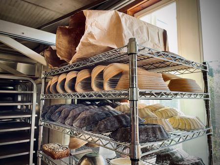 Proofing baskets or "bannetons" are stored after a hard day's work at Brickmaiden Breads in Point Reyes, Calif. These baskets help shaped bread dough hold its form while it rises. (National Geographic/Ryan Rothmaier)