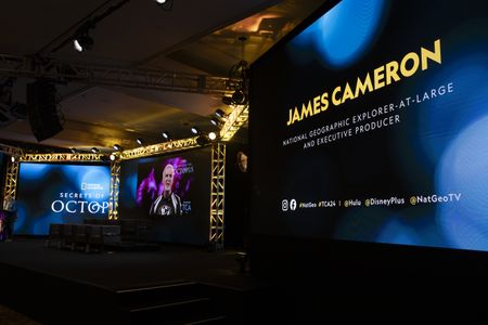 2024 TCA WINTER PRESS TOUR  - James Cameron from the “Virtual Q&A with James Cameron” panel at the National Geographic presentation during the 2024 TCA Winter Press Tour at the Langham Huntington on February 8, 2024 in Pasadena, California. (National Geographic/PictureGroup)