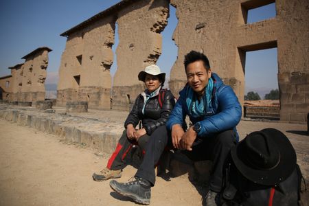 Peru - Amelia Perez Trujillo (L) and Albert Lin at the Temple of Viracocha. (National Geographic)