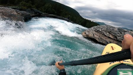 Point of view of Gerd Serrasolses as he kayaks through whitewater.  (mandatory photo credit: Gerd Serrasolses)