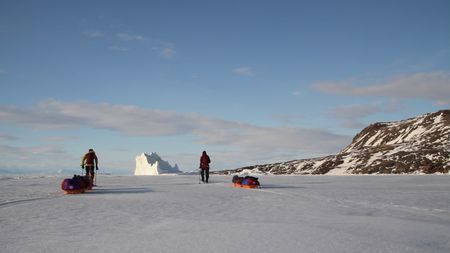 Sarah-McNair Landry & Erik McNair-Landry walk the final stretch across the Northwest Passage.  (photo credit: National Geographic /Sarah McNair-Landry)