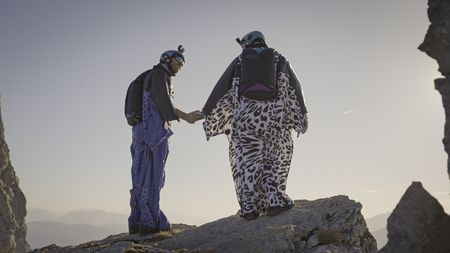 Espen Fadnes and Amber Forte before making a wingsuit BASE jump in Chamonix, France. (Credit: Reel Peak Films)