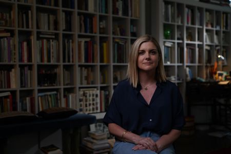 The New Yorker staff writer Lauren Collins poses for a portrait for "Killer Lies: Chasing a True Crime Con Man," a documentary series about obsession and deception, following the unraveling of Stephane Bourgoinìs career as a best-selling author and serial killer expert. (National Geographic/Ben Selkow)