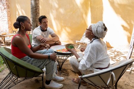 Issa Rae, Antoni Porowski and Marie Caroline talk about the benefits of moringa. (National Geographic/John Wendle)