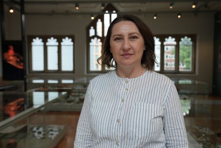 Dr Iwona J. Kozieradzka-Ogunmakin poses for a portrait at the Manchester Museum in Manchester, UK. (Windfall Films)