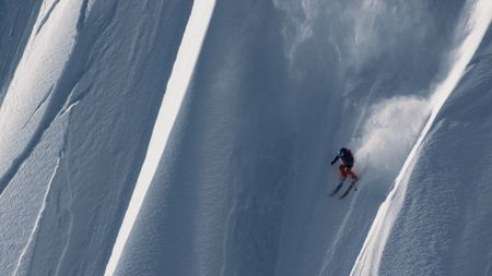 Angel Collinson skis down a mountain in The Grand Tetons, Wyoming.  (mandatory credit:  Teton Gravity Research)