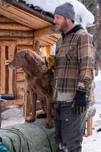 Java tests out the sled box seat made by Johnny Rolfe. (BBC Studios Reality Production/Patrick Henderson)