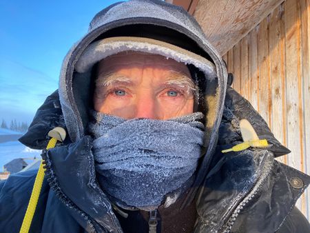 Director Duncan Chard shows off his icy eyebrows after a day of freezing filming. (National Geographic for Disney/Duncan Chard)