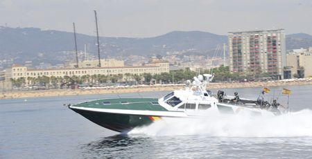 A ship from the Maritime Service of Guardia Civil sails at full speed. (Mandatory photo credit: Guardia Civil)